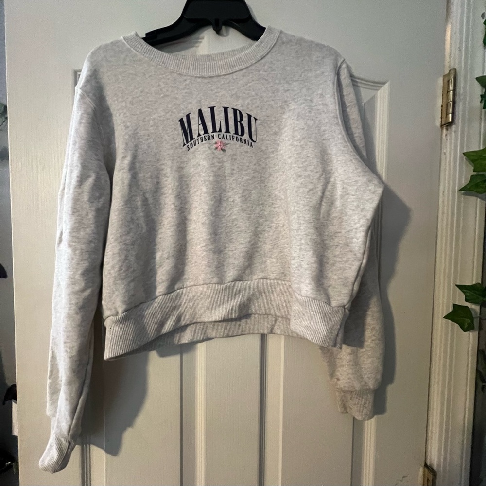 Hollister Gray Cropped Hoodie with Black Text